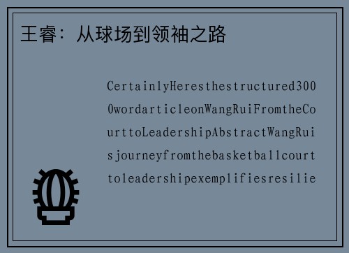 王睿：从球场到领袖之路